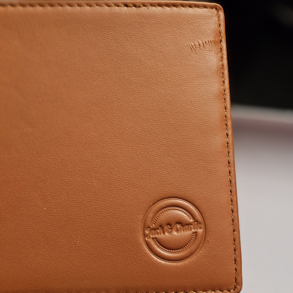 Jack & Charlie London Men's Leather Bi-Fold Wallet - Tan & Black Two-Tone